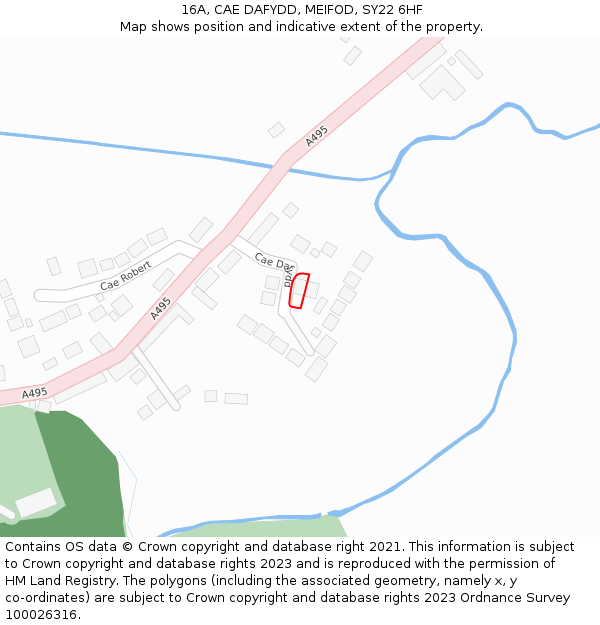 16A, CAE DAFYDD, MEIFOD, SY22 6HF: Location map and indicative extent of plot