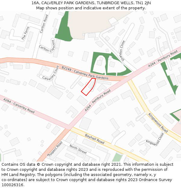 16A, CALVERLEY PARK GARDENS, TUNBRIDGE WELLS, TN1 2JN: Location map and indicative extent of plot