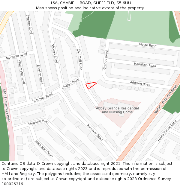 16A, CAMMELL ROAD, SHEFFIELD, S5 6UU: Location map and indicative extent of plot