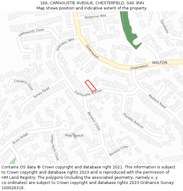 16A, CARNOUSTIE AVENUE, CHESTERFIELD, S40 3NN: Location map and indicative extent of plot