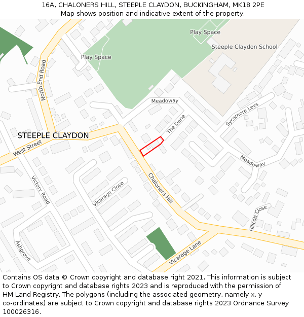 16A, CHALONERS HILL, STEEPLE CLAYDON, BUCKINGHAM, MK18 2PE: Location map and indicative extent of plot