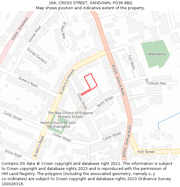 16A, CROSS STREET, SANDOWN, PO36 8BQ: Location map and indicative extent of plot