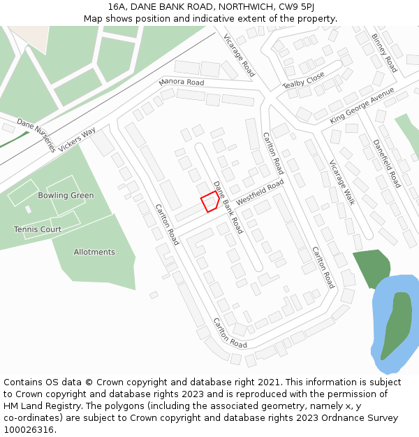 16A, DANE BANK ROAD, NORTHWICH, CW9 5PJ: Location map and indicative extent of plot