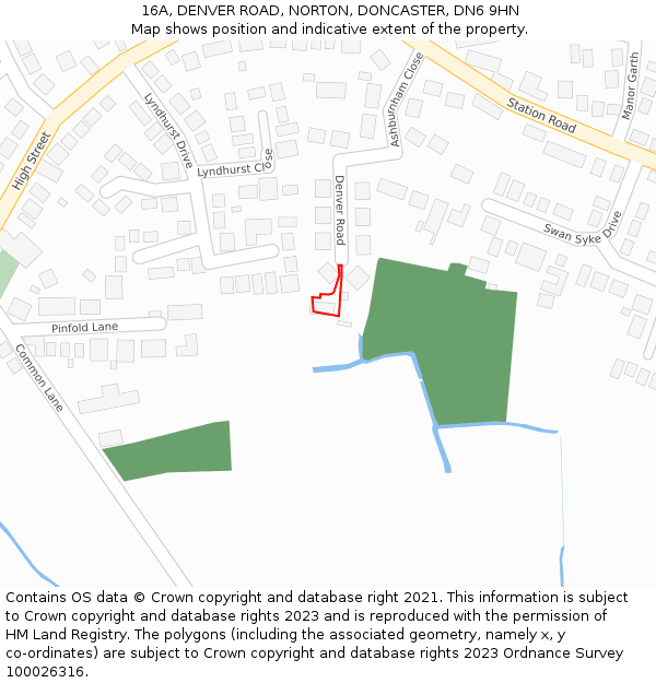 16A, DENVER ROAD, NORTON, DONCASTER, DN6 9HN: Location map and indicative extent of plot