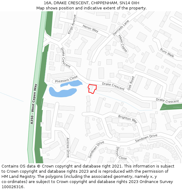 16A, DRAKE CRESCENT, CHIPPENHAM, SN14 0XH: Location map and indicative extent of plot