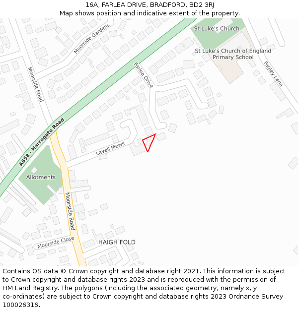 16A, FARLEA DRIVE, BRADFORD, BD2 3RJ: Location map and indicative extent of plot