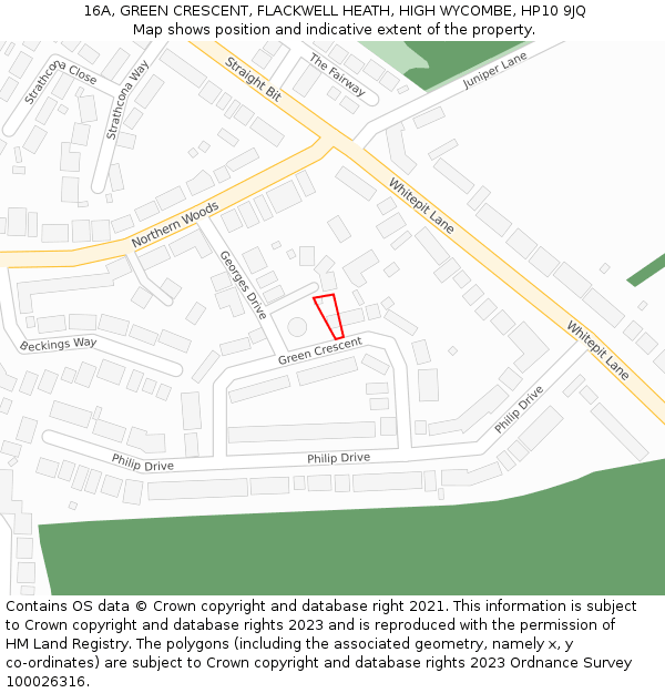 16A, GREEN CRESCENT, FLACKWELL HEATH, HIGH WYCOMBE, HP10 9JQ: Location map and indicative extent of plot