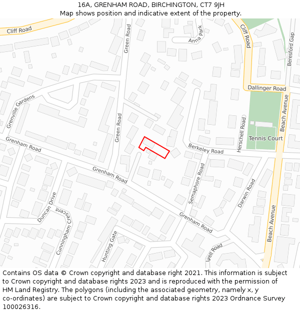 16A, GRENHAM ROAD, BIRCHINGTON, CT7 9JH: Location map and indicative extent of plot