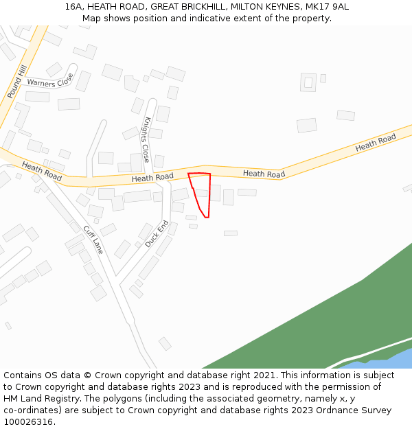 16A, HEATH ROAD, GREAT BRICKHILL, MILTON KEYNES, MK17 9AL: Location map and indicative extent of plot