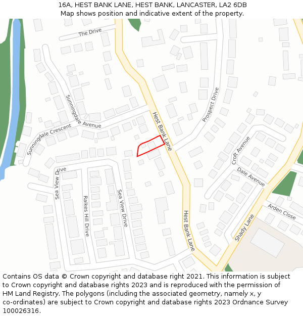 16A, HEST BANK LANE, HEST BANK, LANCASTER, LA2 6DB: Location map and indicative extent of plot