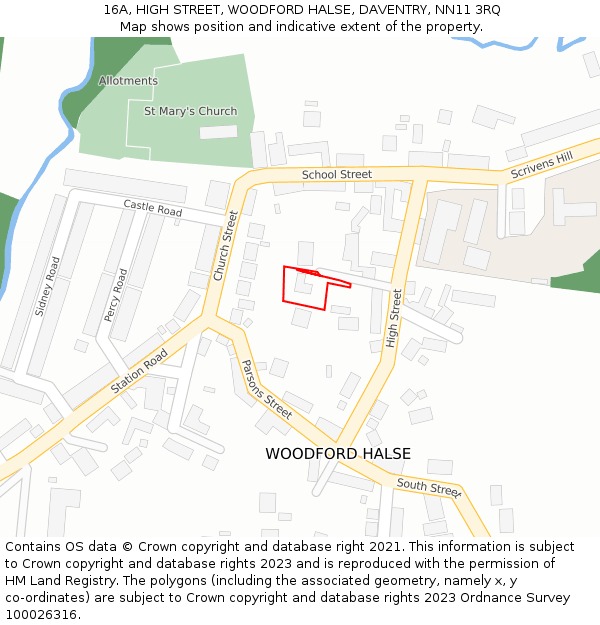 16A, HIGH STREET, WOODFORD HALSE, DAVENTRY, NN11 3RQ: Location map and indicative extent of plot