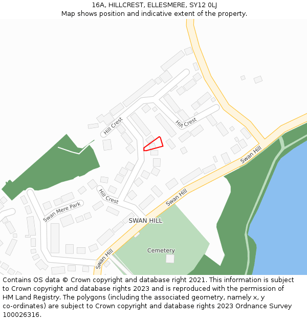 16A, HILLCREST, ELLESMERE, SY12 0LJ: Location map and indicative extent of plot