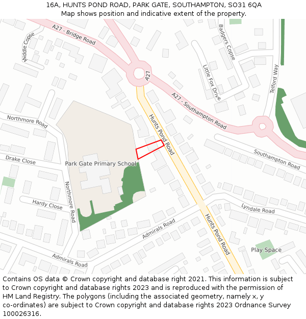 16A, HUNTS POND ROAD, PARK GATE, SOUTHAMPTON, SO31 6QA: Location map and indicative extent of plot