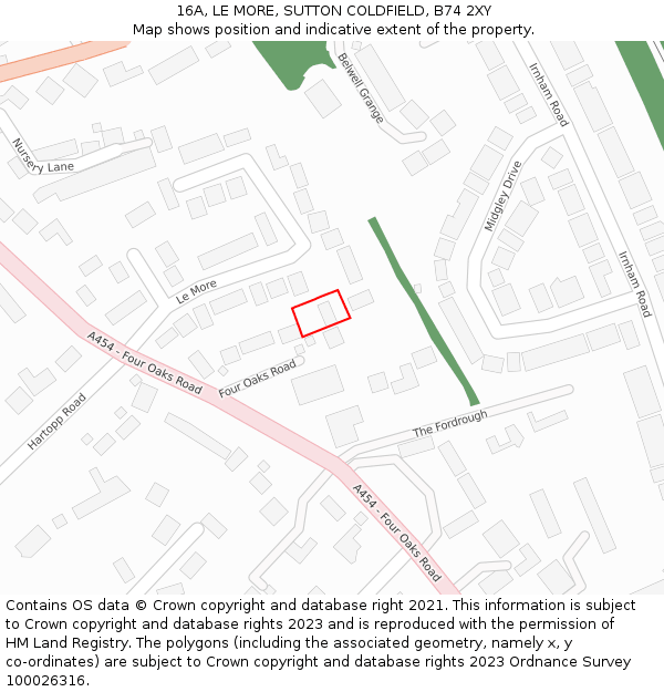 16A, LE MORE, SUTTON COLDFIELD, B74 2XY: Location map and indicative extent of plot