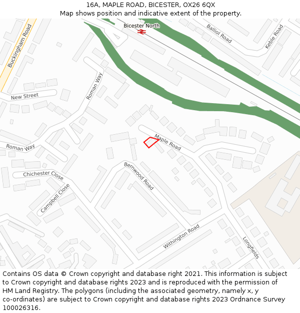 16A, MAPLE ROAD, BICESTER, OX26 6QX: Location map and indicative extent of plot