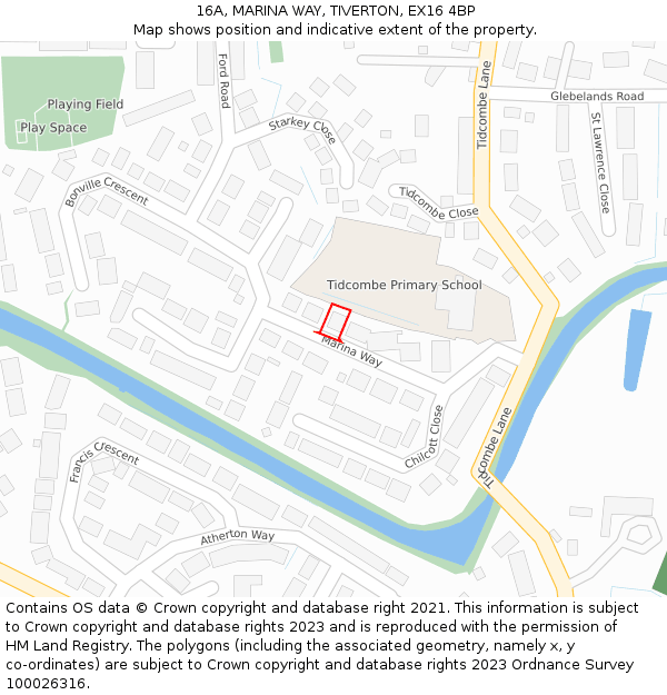 16A, MARINA WAY, TIVERTON, EX16 4BP: Location map and indicative extent of plot