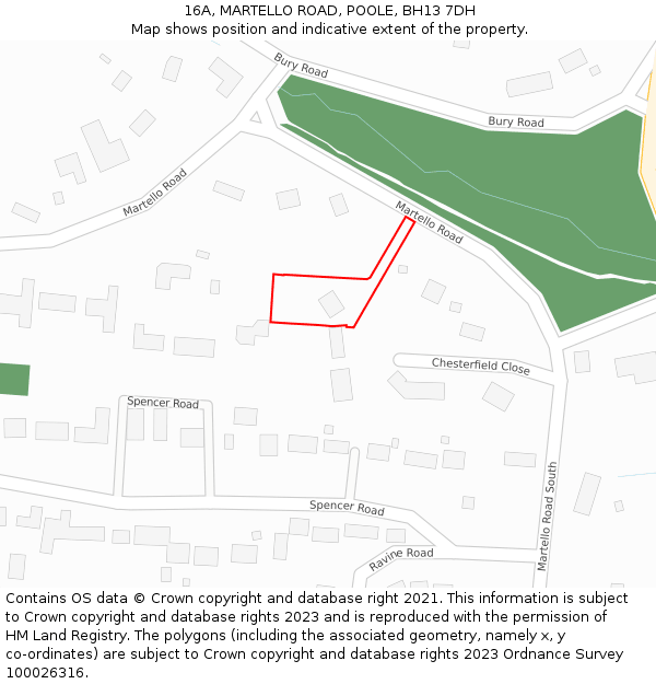 16A, MARTELLO ROAD, POOLE, BH13 7DH: Location map and indicative extent of plot