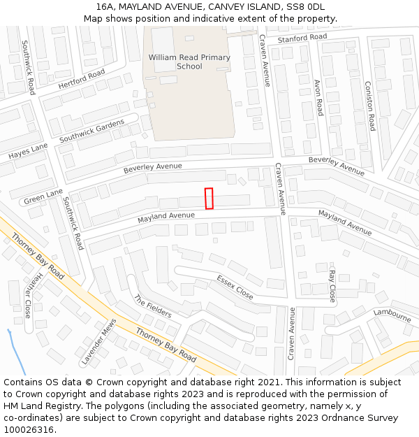 16A, MAYLAND AVENUE, CANVEY ISLAND, SS8 0DL: Location map and indicative extent of plot