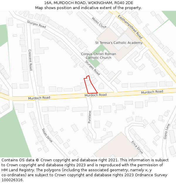 16A, MURDOCH ROAD, WOKINGHAM, RG40 2DE: Location map and indicative extent of plot