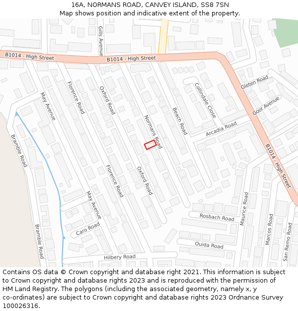 16A, NORMANS ROAD, CANVEY ISLAND, SS8 7SN: Location map and indicative extent of plot