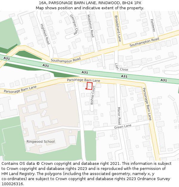 16A, PARSONAGE BARN LANE, RINGWOOD, BH24 1PX: Location map and indicative extent of plot