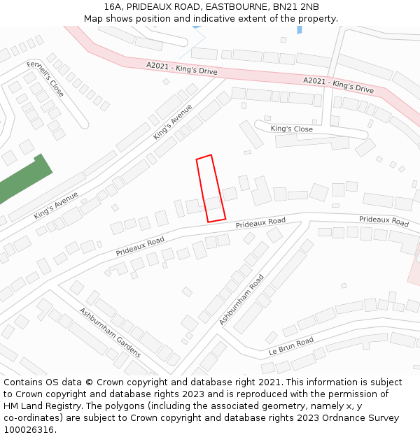 16A, PRIDEAUX ROAD, EASTBOURNE, BN21 2NB: Location map and indicative extent of plot