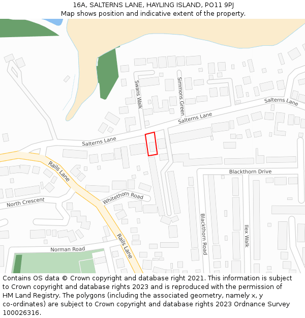 16A, SALTERNS LANE, HAYLING ISLAND, PO11 9PJ: Location map and indicative extent of plot