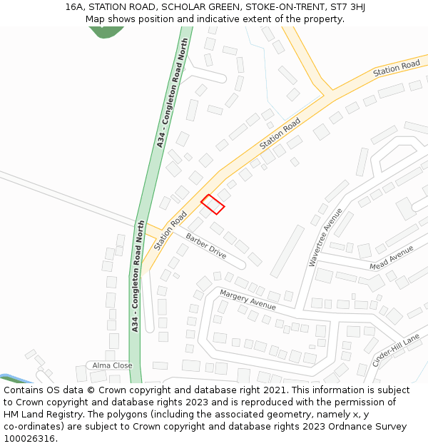 16A, STATION ROAD, SCHOLAR GREEN, STOKE-ON-TRENT, ST7 3HJ: Location map and indicative extent of plot