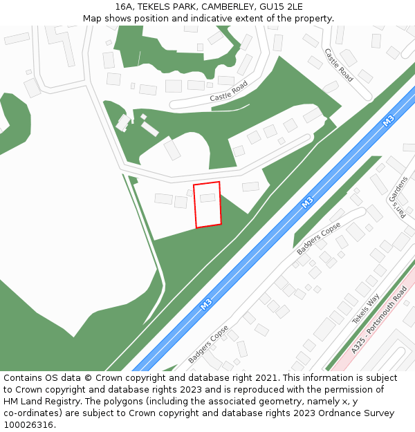 16A, TEKELS PARK, CAMBERLEY, GU15 2LE: Location map and indicative extent of plot