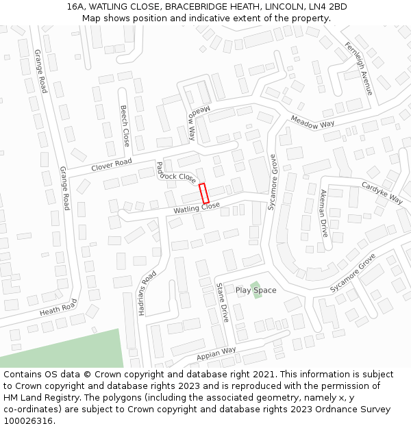 16A, WATLING CLOSE, BRACEBRIDGE HEATH, LINCOLN, LN4 2BD: Location map and indicative extent of plot