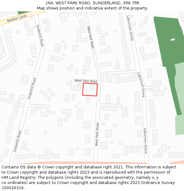 16A, WEST PARK ROAD, SUNDERLAND, SR6 7RR: Location map and indicative extent of plot