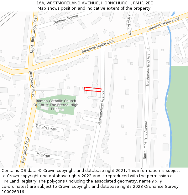 16A, WESTMORELAND AVENUE, HORNCHURCH, RM11 2EE: Location map and indicative extent of plot