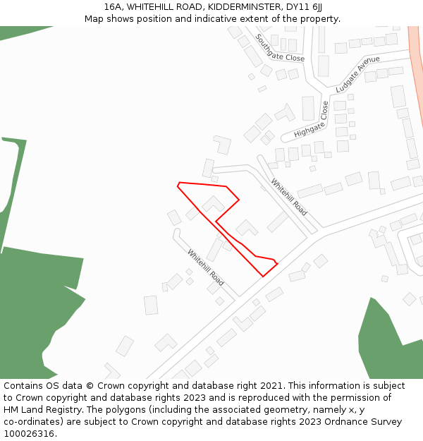 16A, WHITEHILL ROAD, KIDDERMINSTER, DY11 6JJ: Location map and indicative extent of plot