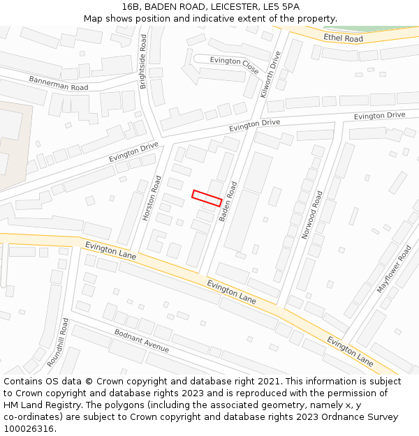 16B, BADEN ROAD, LEICESTER, LE5 5PA: Location map and indicative extent of plot