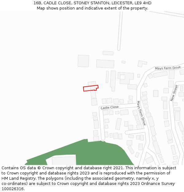 16B, CADLE CLOSE, STONEY STANTON, LEICESTER, LE9 4HD: Location map and indicative extent of plot