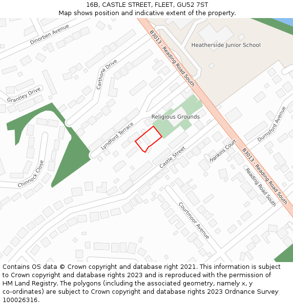16B, CASTLE STREET, FLEET, GU52 7ST: Location map and indicative extent of plot