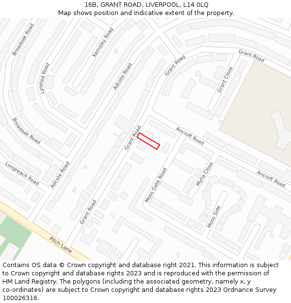16B, GRANT ROAD, LIVERPOOL, L14 0LQ: Location map and indicative extent of plot
