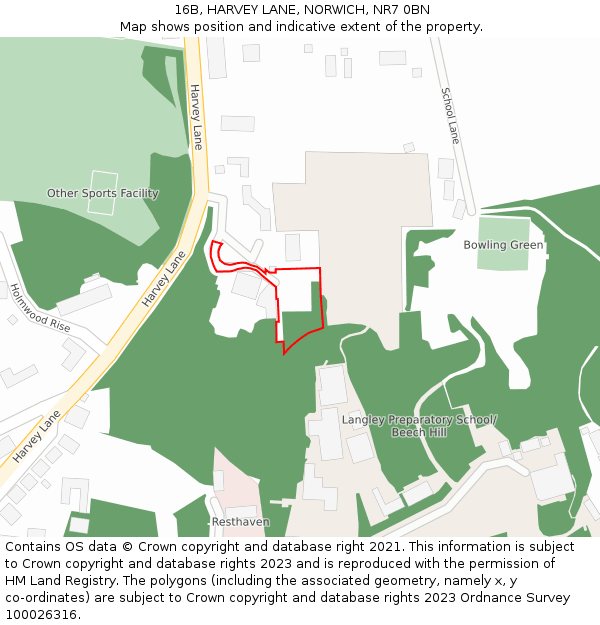 16B, HARVEY LANE, NORWICH, NR7 0BN: Location map and indicative extent of plot