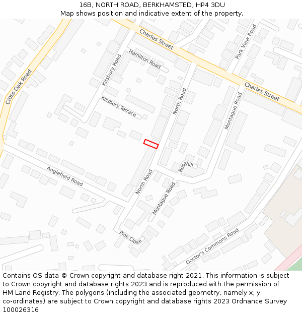 16B, NORTH ROAD, BERKHAMSTED, HP4 3DU: Location map and indicative extent of plot