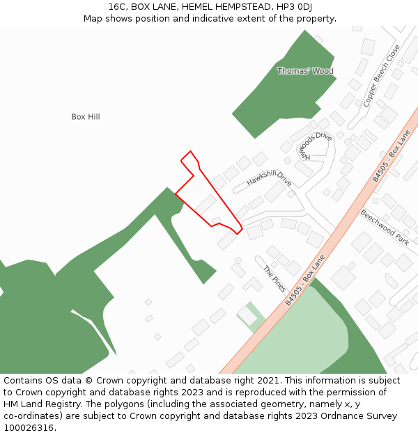 16C, BOX LANE, HEMEL HEMPSTEAD, HP3 0DJ: Location map and indicative extent of plot