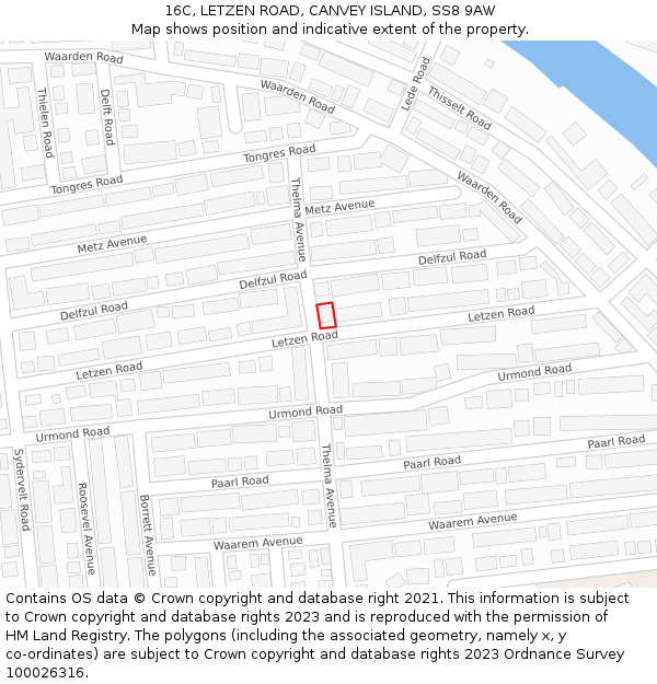 16C, LETZEN ROAD, CANVEY ISLAND, SS8 9AW: Location map and indicative extent of plot