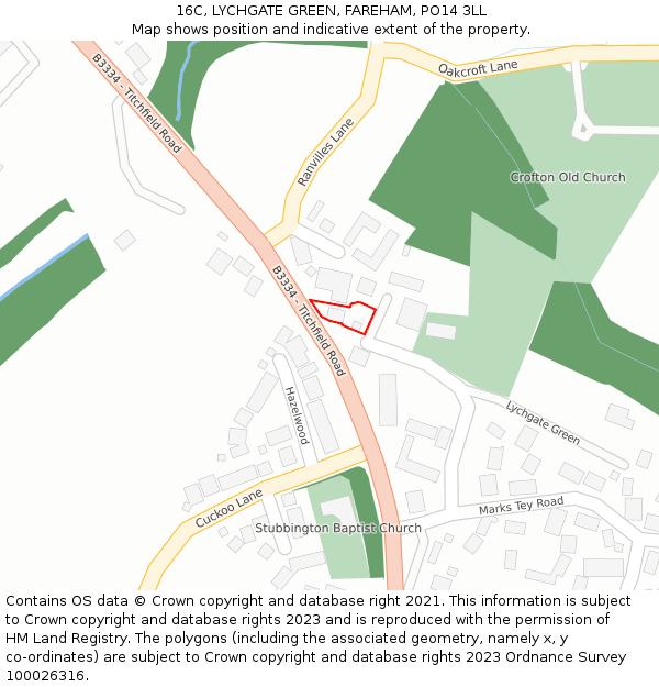 16C, LYCHGATE GREEN, FAREHAM, PO14 3LL: Location map and indicative extent of plot