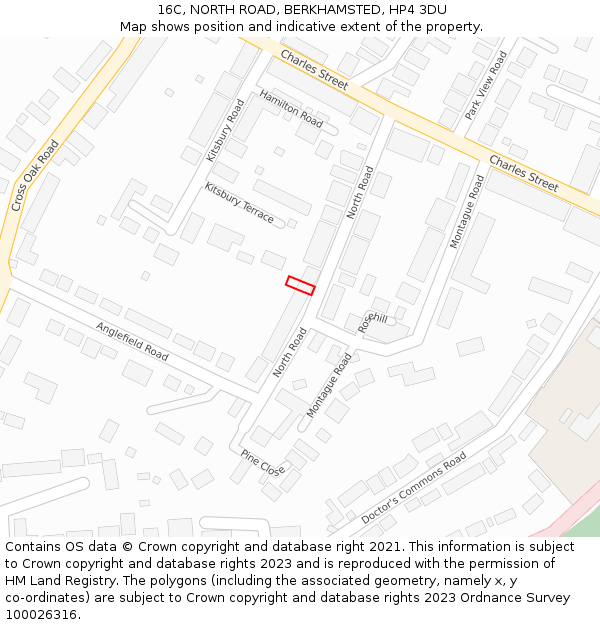 16C, NORTH ROAD, BERKHAMSTED, HP4 3DU: Location map and indicative extent of plot