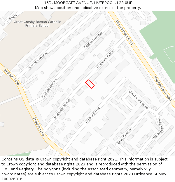 16D, MOORGATE AVENUE, LIVERPOOL, L23 0UF: Location map and indicative extent of plot