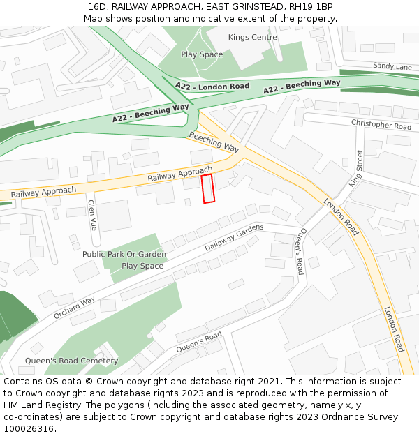 16D, RAILWAY APPROACH, EAST GRINSTEAD, RH19 1BP: Location map and indicative extent of plot