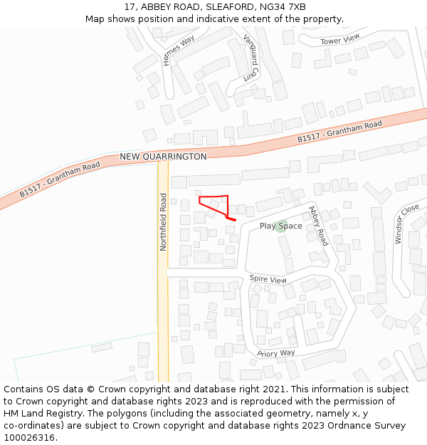 17, ABBEY ROAD, SLEAFORD, NG34 7XB: Location map and indicative extent of plot