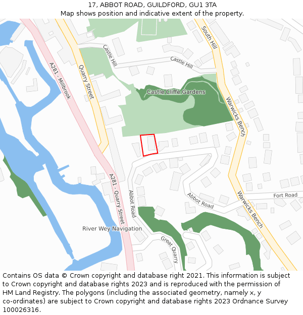 17, ABBOT ROAD, GUILDFORD, GU1 3TA: Location map and indicative extent of plot