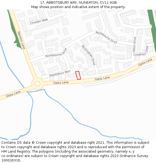 17, ABBOTSBURY WAY, NUNEATON, CV11 4GB: Location map and indicative extent of plot