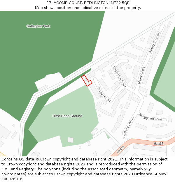 17, ACOMB COURT, BEDLINGTON, NE22 5QP: Location map and indicative extent of plot