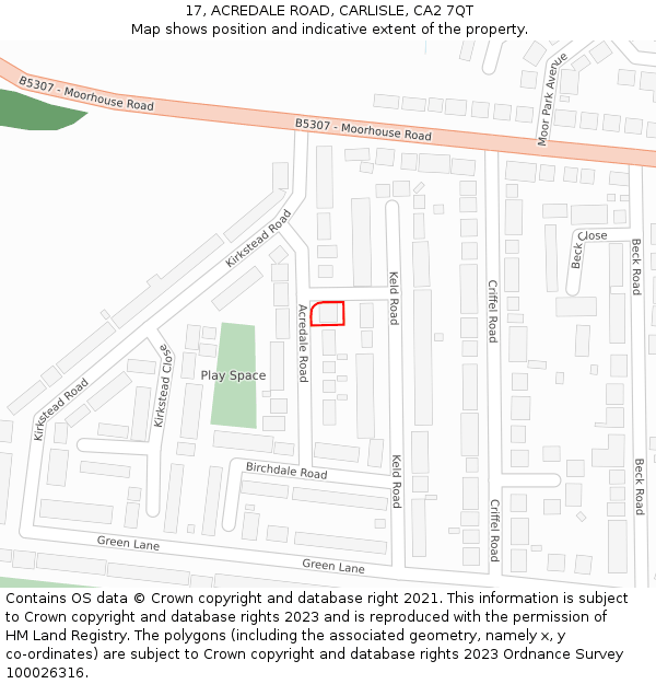 17, ACREDALE ROAD, CARLISLE, CA2 7QT: Location map and indicative extent of plot